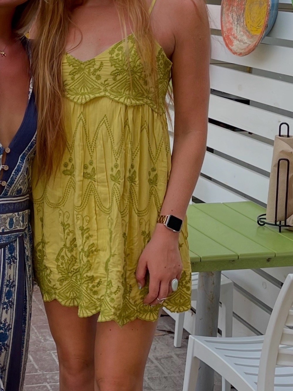 Urban Outfitters Yellow Embroidered Mini Dress